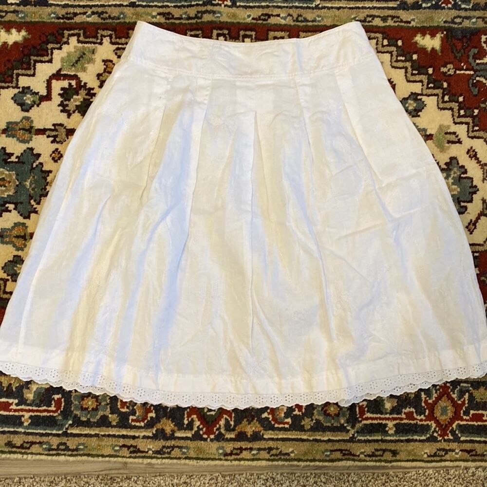 Sunny Leigh 12 White Embroidered Pleated‎ Linen Lined Full Skirt